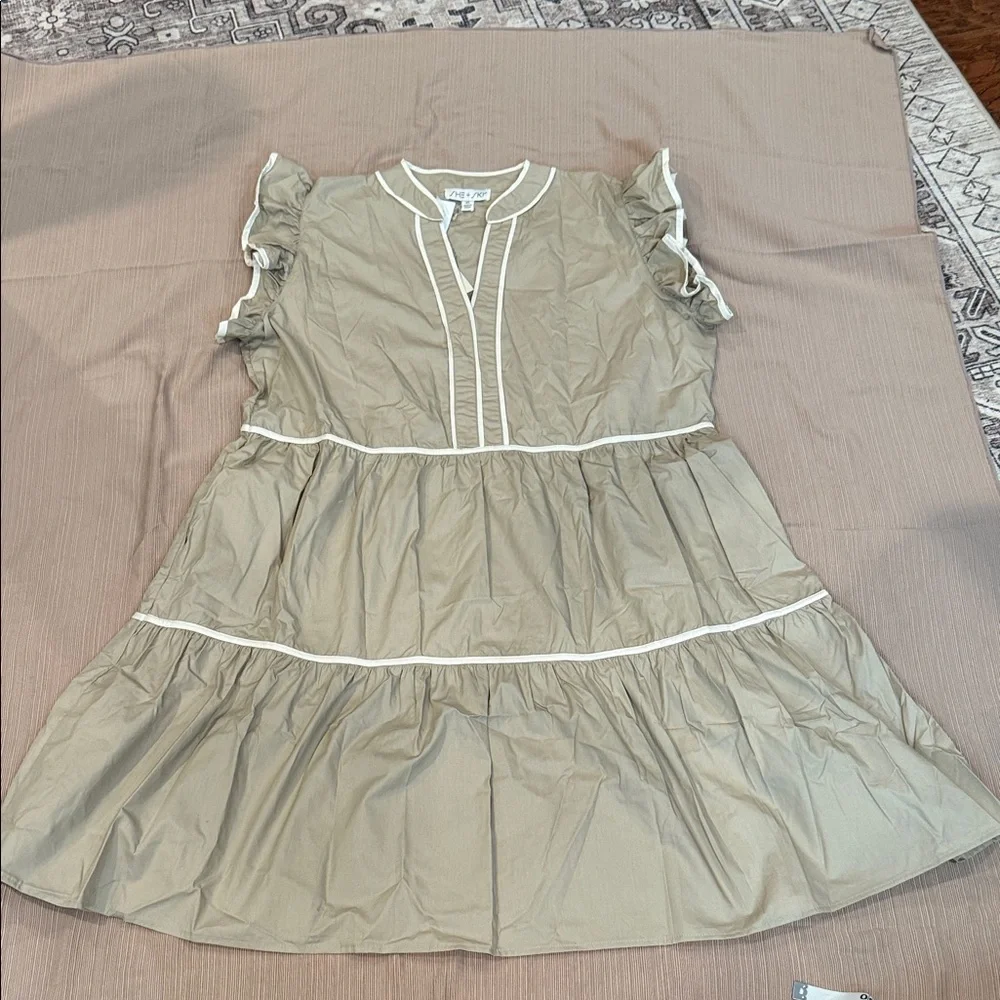 She + Sky Ruffle Sleeve Dress - Tan - Picture 1 of 10